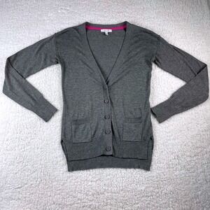 Y2K Grey Button Up Long Sleeve Cardigan Sweater Top Grunge Basic Preppy XS